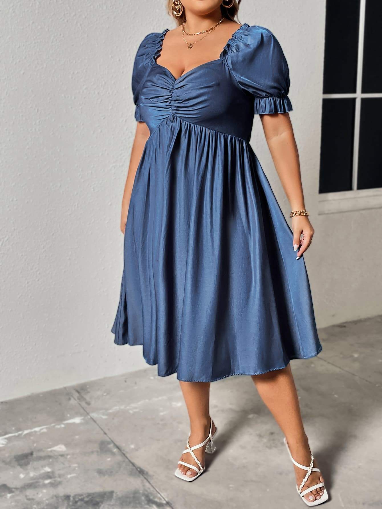 Plus Size Ruched Sweetheart Neck Dress Casual Dresses - Tophatter Daily Deals