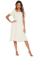 Lace Detail Square Neck Lounge Dress Sleep Dresses - Tophatter Daily Deals