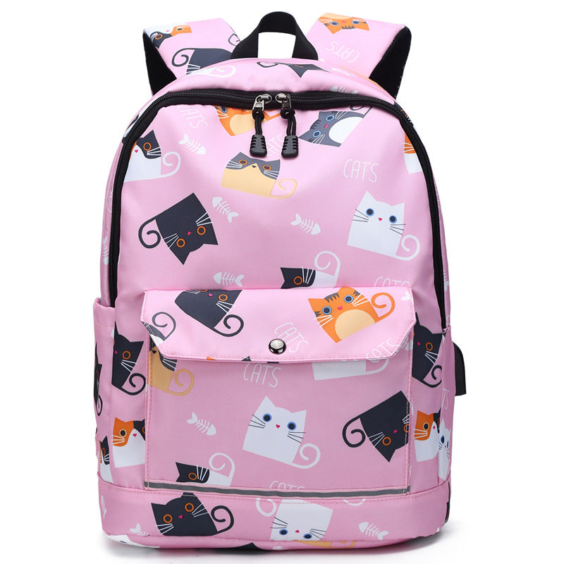 Backpack Female Backpack Computer Rechargeable Schoolbag Pink 16 inches 0 - Tophatter Daily Deals