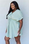 Ninexis Out Of Time Full Size Ruffle Hem Dress with Drawstring Waistband in Light Sage Casual Dresses - Tophatter Daily Deals