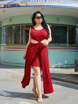 Plus Size Cutout Scoop Neck Sleeveless Dress Deep Red Cocktail Dresses - Tophatter Daily Deals