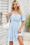 Ruched Ruffle Hem Short Sleeve Dress Casual Dresses - Tophatter Daily Deals