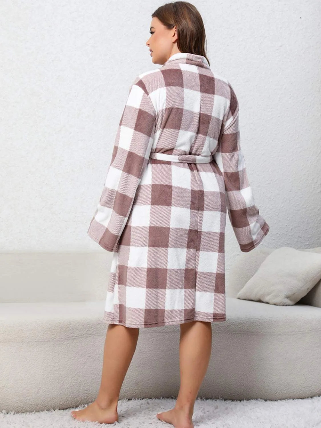 Plus Size Plaid Tie Front Robe with Pockets Sleep Dresses - Tophatter Daily Deals