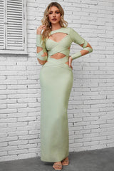 Cutout Round Neck Maxi Wrap Dress Light Green Cocktail Dresses - Tophatter Daily Deals