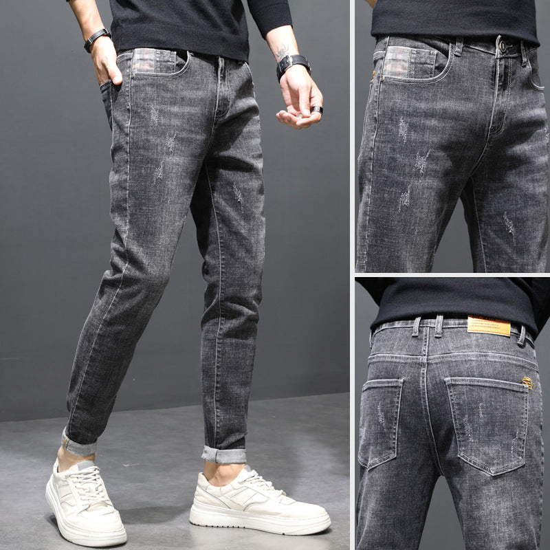 Autumn Men's Jeans Slim Feet Grey1906 0 - Tophatter Daily Deals