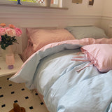 All Cotton Washed Cotton Four-piece Set Soft Comfortable Bow Bedding 0 - Tophatter Daily Deals