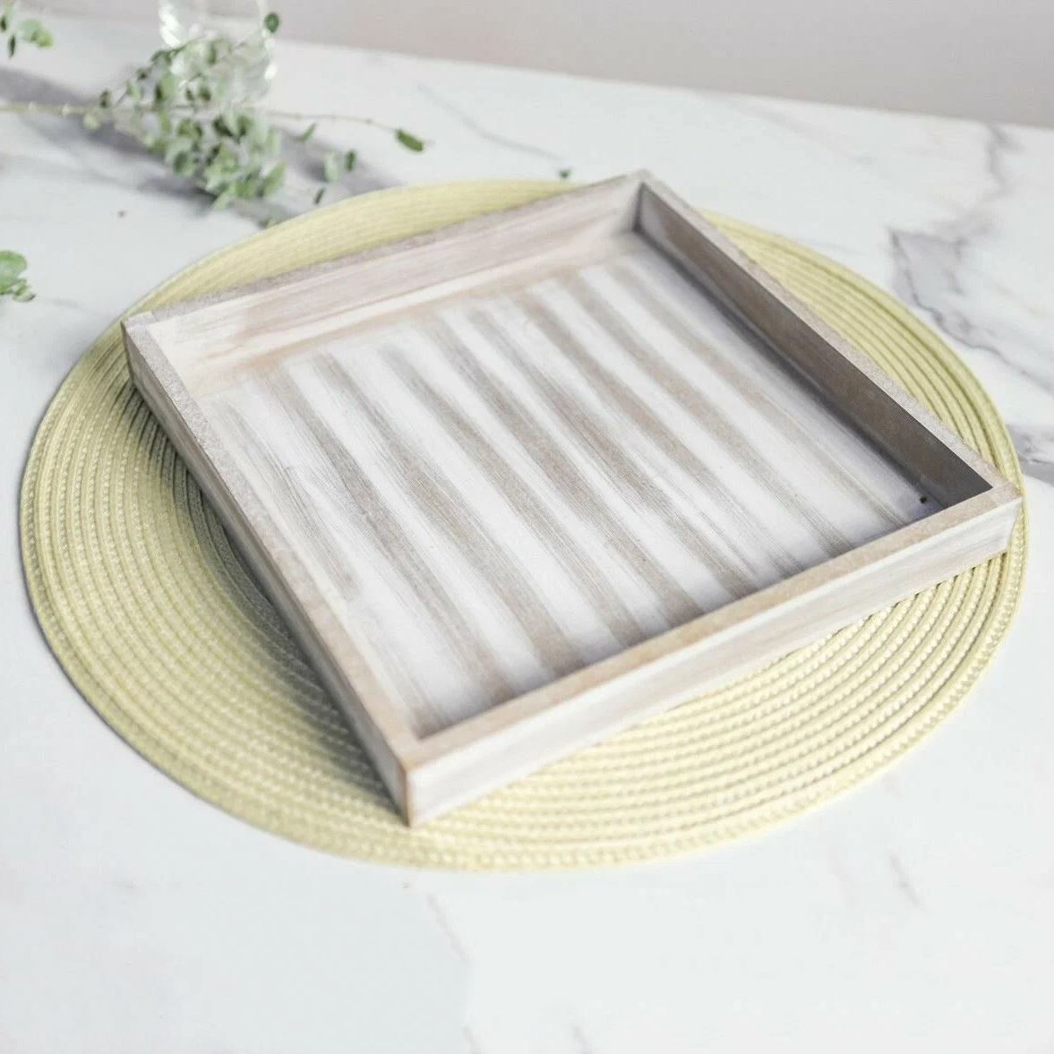 Rustic Grey Wash Wooden Tray | Distressed Grey Display & Jewellery Dish - 25cm Tray - Tophatter Daily Deals
