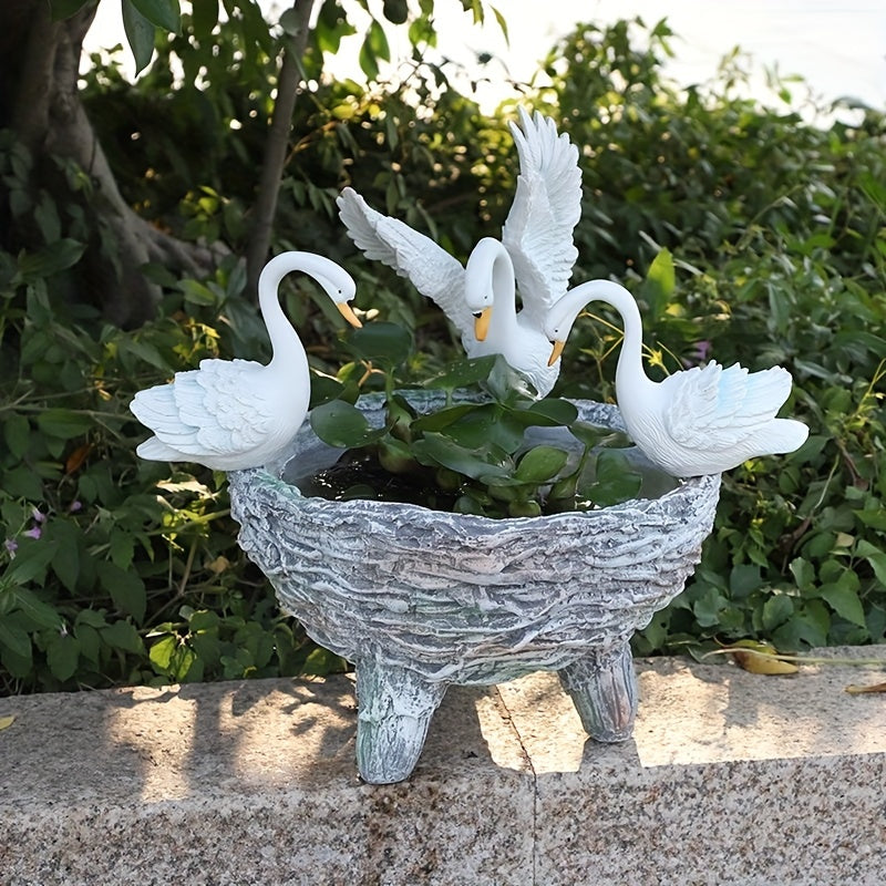 Swan Resin Flower Pot with Rattan Accent Home & Garden > Artificial Plants > Pots, Planters & Accessories - Tophatter Daily Deals