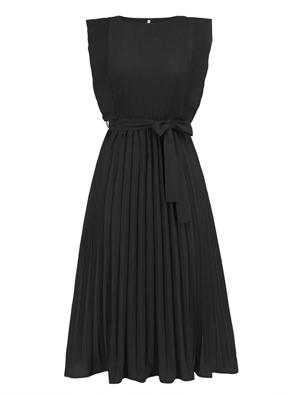 Tied Round Neck Pleated Midi Dress Casual Dresses - Tophatter Daily Deals