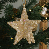 Gold Beaded Star Bauble | Gold Glitter 3D Star Christmas Tree Ornament - 9cm Baubles - Tophatter Daily Deals