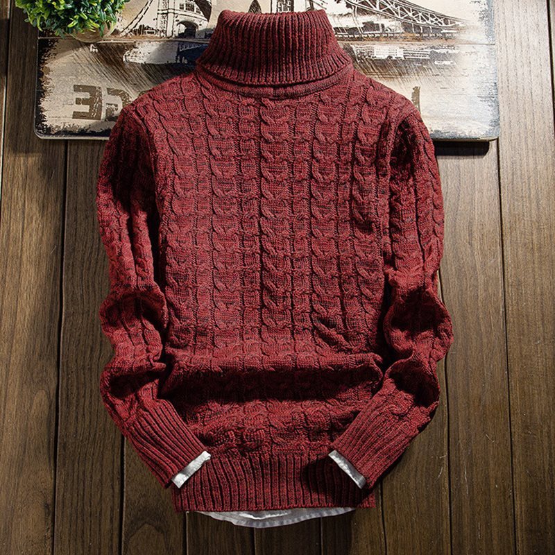 Autumn and winter turtleneck sweater Turtleneck Red wine 0 - Tophatter Daily Deals
