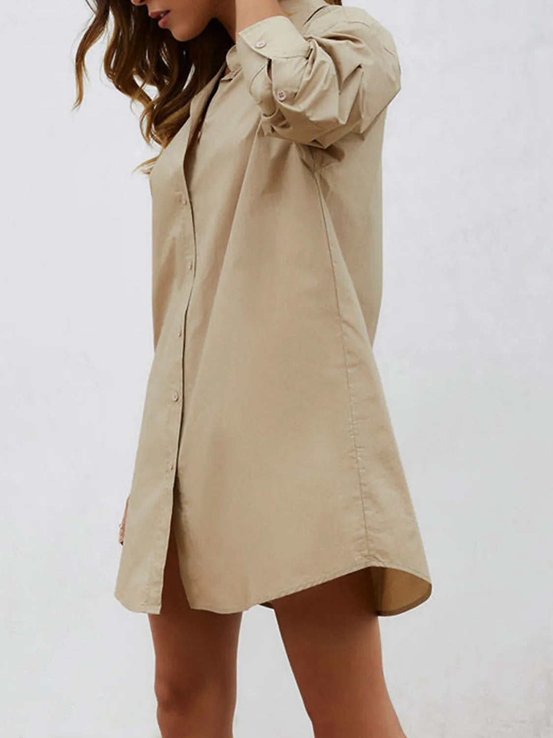 Button Up Long Sleeve Mini Shirt Dress Casual Dresses - Tophatter Daily Deals