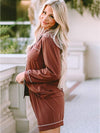 Lapel Collar Long Sleeve Buttoned Top and Shorts Lounge Set Loungewear Sets - Tophatter Daily Deals