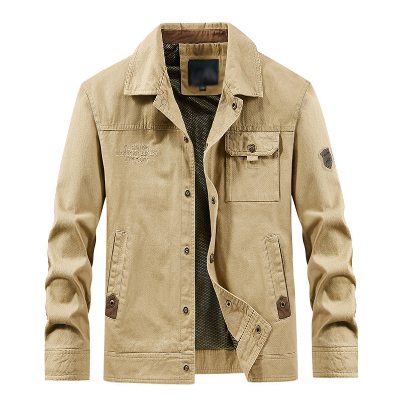 Breathable Durable Men's Work Jacket - Shirt Collar, Cotton Khaki - Tophatter Daily Deals