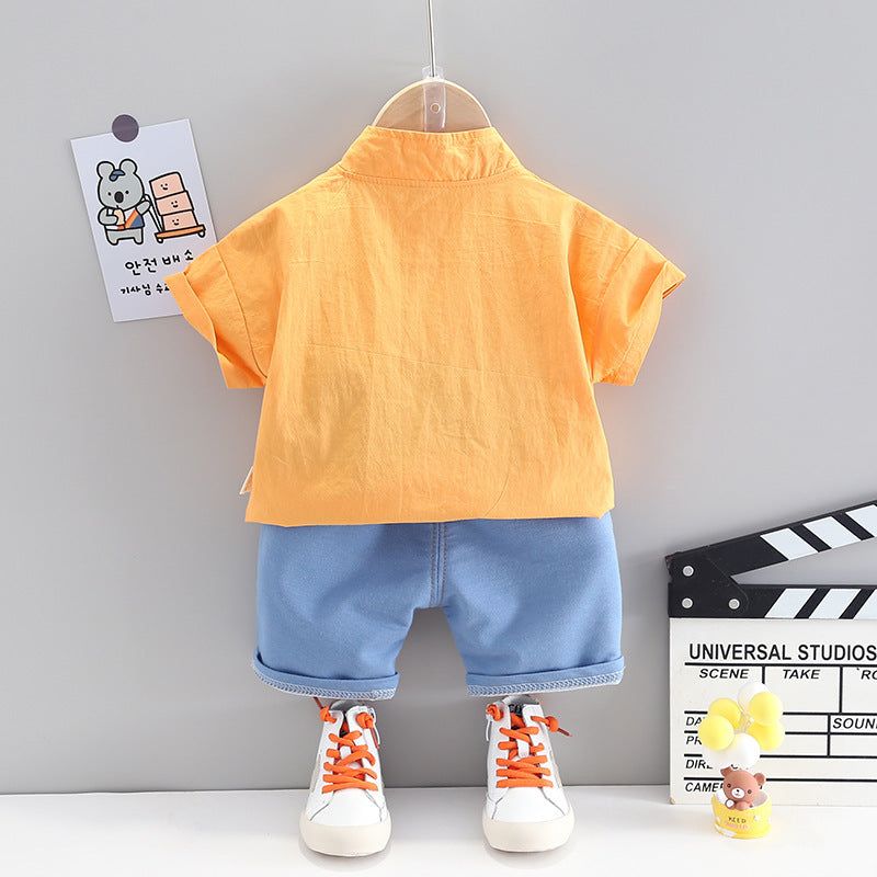 Boys Summer Cartoon Cute Casual Cotton T-shirt Short Sleeve Shorts Suit 0 - Tophatter Daily Deals