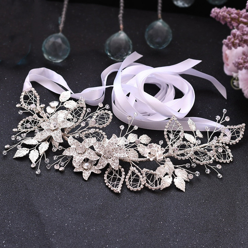 Bride Waist Seal Handmade Belt Rhinestone Wedding Dress White ribbon 0 - Tophatter Daily Deals