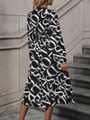 Printed V-Neck Long Sleeve Midi Dress Casual Dresses - Tophatter Daily Deals