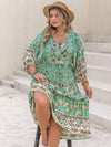 Plus Size Floral V-Neck Balloon Sleeve Midi Dress Casual Dresses - Tophatter Daily Deals