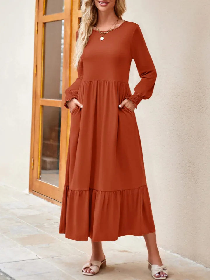 Round Neck Lantern Sleeve Ruffle Hem Dress Casual Dresses - Tophatter Daily Deals