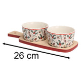 Christmas Mistletoe Serving Set | 2 Ceramic Snack Bowls with Bamboo Paddle Tray Bowl - Tophatter Daily Deals