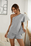 One Shoulder Asymmetry Top & Shorts Loungewear Sets - Tophatter Daily Deals