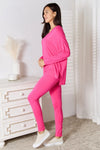 Basic Bae Full Size V-Neck Soft Rayon Long Sleeve Top and Pants Lounge Set Loungewear Sets - Tophatter Daily Deals