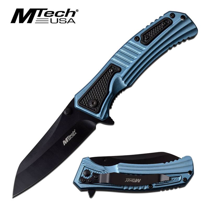 8" Black Wharcliffe Blade Blue Tactical Spring-Assist Folding Knife Collectible Weapons - Tophatter Daily Deals