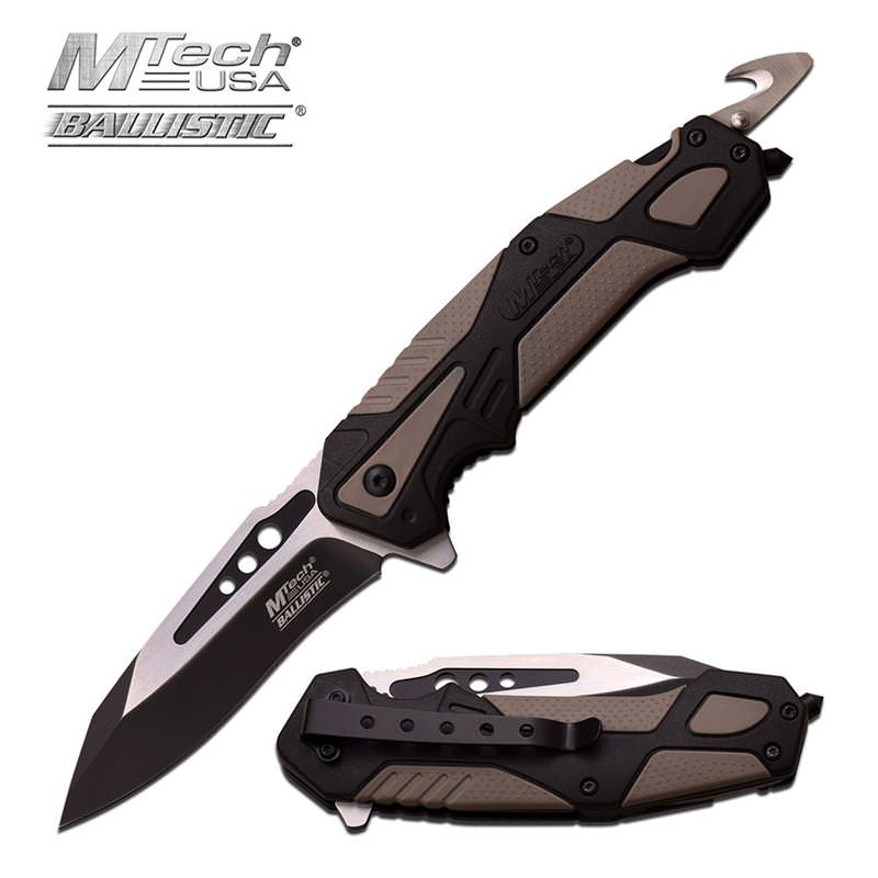 3.5" Black Silver Blade Gray Rescue Hook EDC Spring-Assist Folding Knife Collectible Weapons - Tophatter Daily Deals