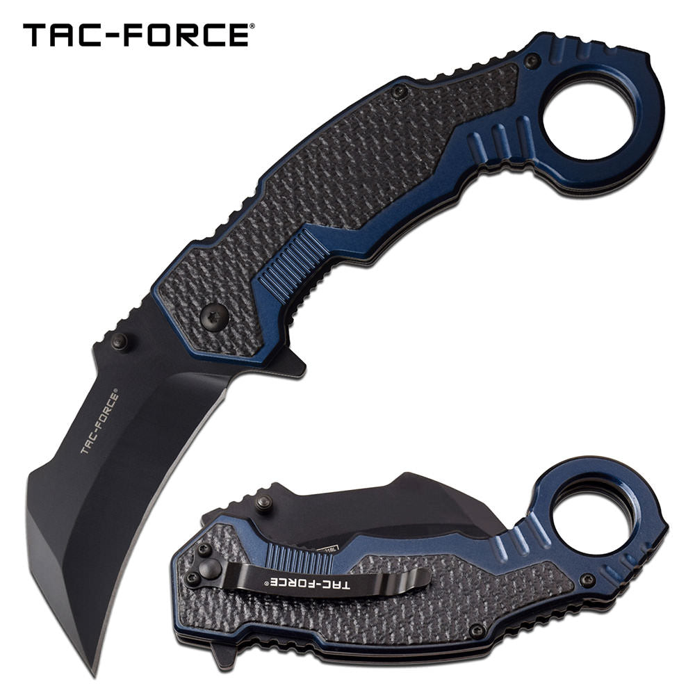 Tac Force Karambit Spring Assist Knife Black Blue Handle - Tophatter's Guns'N'Weapons Store - FREE SHIPPING Collectible Weapons - Tophatter Daily Deals