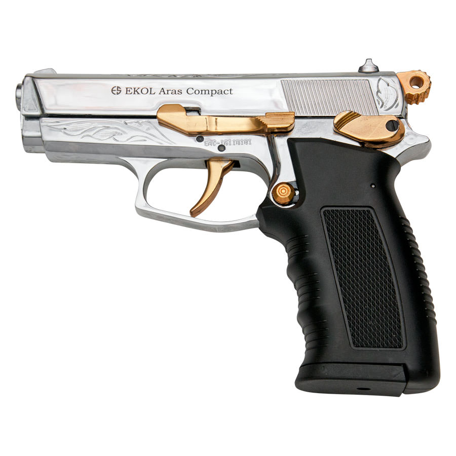 ARAS Compact HP Gold Engraved With Gold Fittings 9MM Blank Gun - Tophatter's Army Products & Self Defense Collectible Weapons - Tophatter Daily Deals