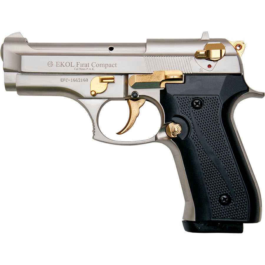 Firat Compact V92F Satin Finish With Gold Fittings - Blank Firing Gun Collectible Weapons - Tophatter Daily Deals