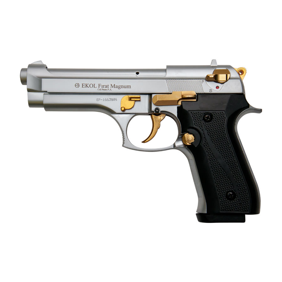 V92F Nickel with Gold Fittings - Blank Firing Replica Gun - Tophatter's Inc. Weapons Store Online Collectible Weapons - Tophatter Daily Deals