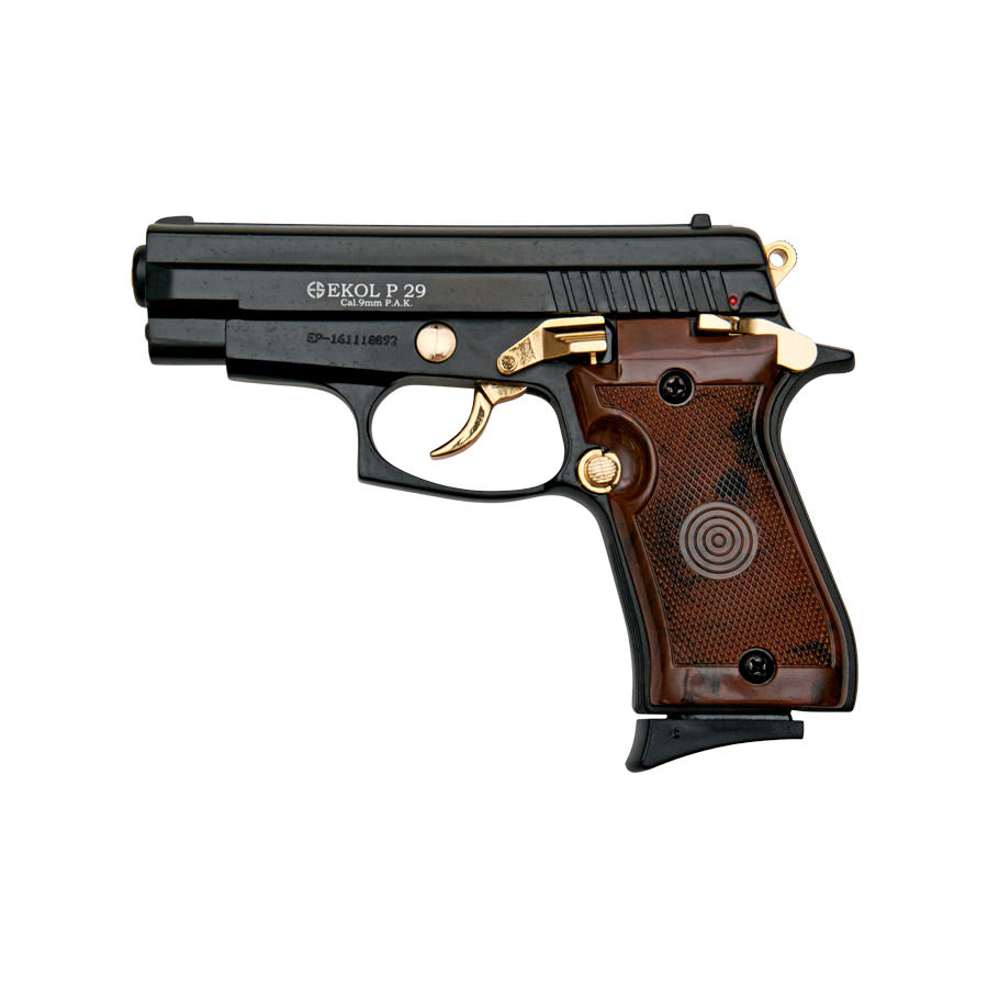P29 Semi Automatic Blank Firing Pistol Black With Gold Fittings - TOPHATTER'S ARMORY DEALS Collectible Weapons - Tophatter Daily Deals