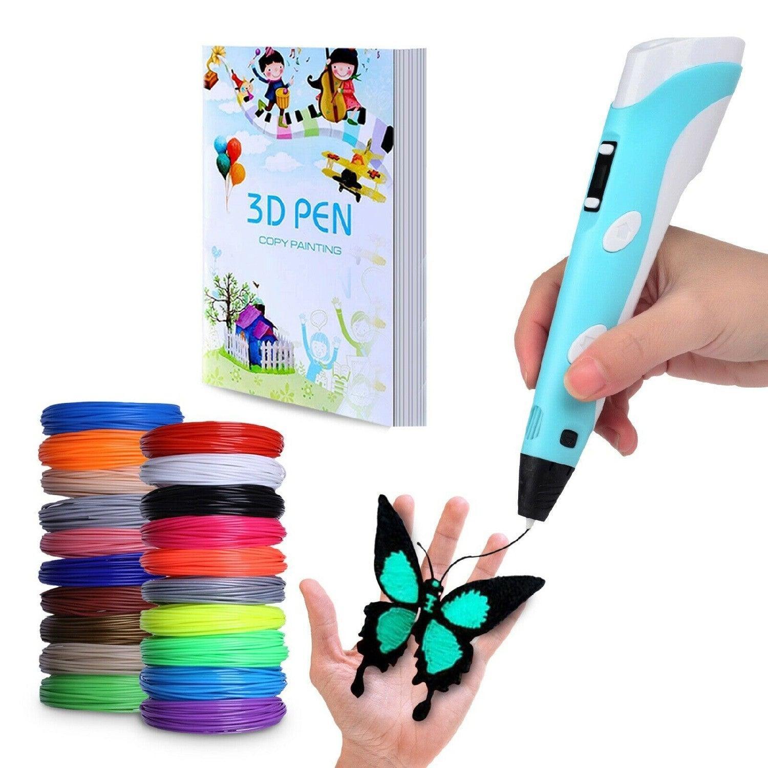 3D Doodle Pen with Filament Refill - LCD 3D Drawing Pen with 12 Colors PLA Filament USB Charging Accessories - Tophatter Daily Deals