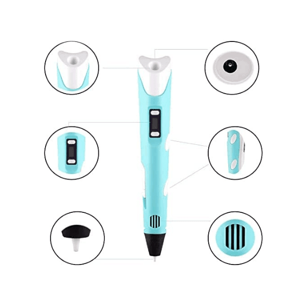 3D Doodle Pen with Filament Refill - LCD 3D Drawing Pen with 12 Colors PLA Filament USB Charging Blue Accessories - Tophatter Daily Deals