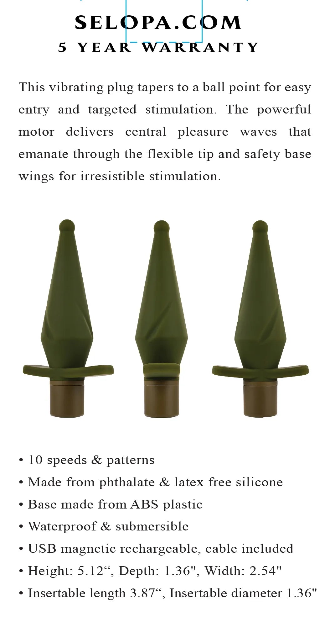 The Private (Green) – 5" Vibrating Butt Plug with 10 Speeds and Patterns > Anal Range > Vibrating Butt Plugs - Tophatter Daily Deals