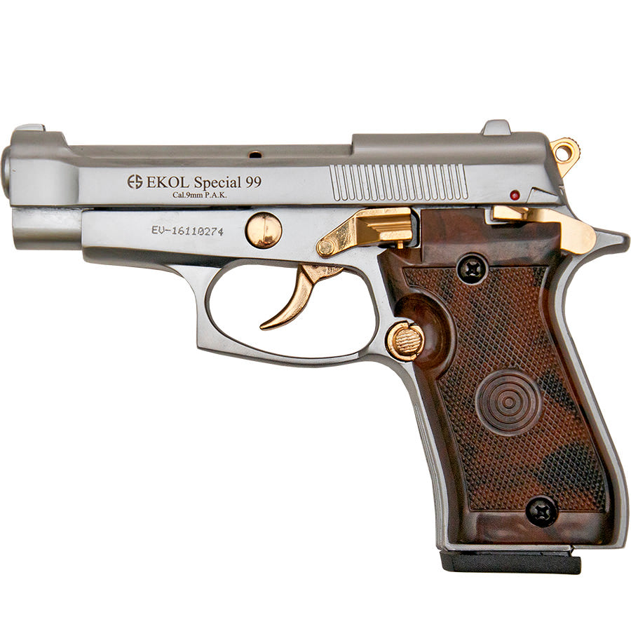 Special 99 V85 Blank Firing Gun Replica Nickel With Gold Fittings - Tophatter's Inc. Weapons Store Online Collectible Weapons - Tophatter Daily Deals