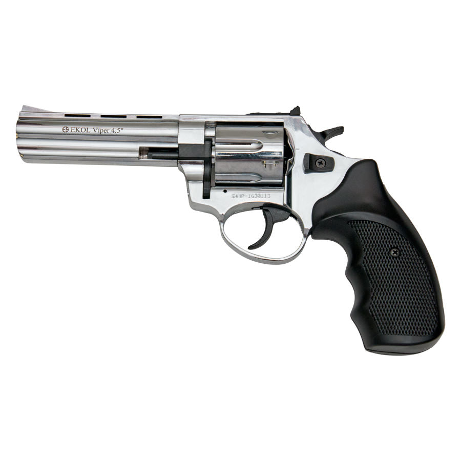 Viper 4.5 Inch Barrel 9MM Blank Firing Revolver Chrome Finish Collectible Weapons - Tophatter Daily Deals