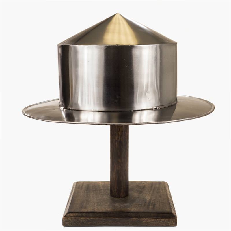 Medieval Silver Kettle Hat Helmet Warrior Costume With Display Stand - TOPHATTER'S ARMORY DEALS Collectible Weapons - Tophatter Daily Deals