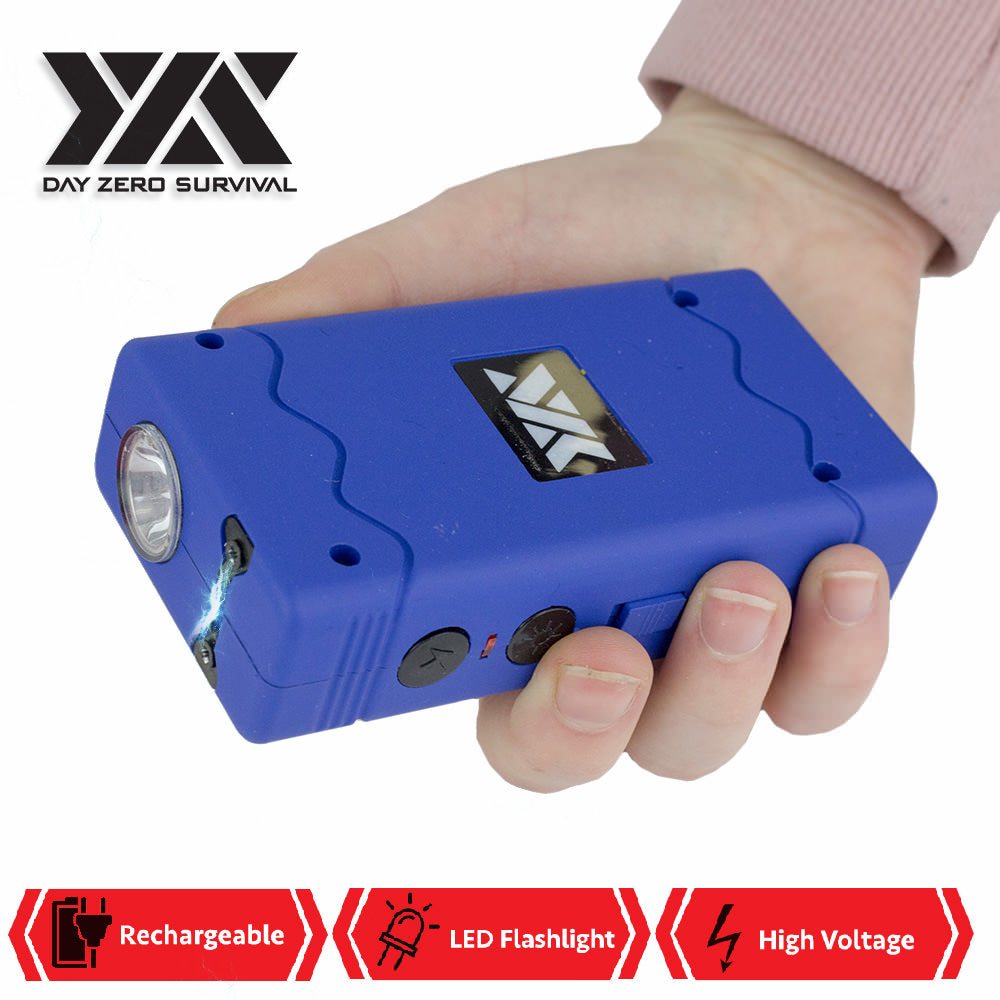 DZS Rechargeable Blue Stun Gun with Safety Disable Pin LED Flashlight - Tophatter's Guns'N'Weapons Store Collectible Weapons - Tophatter Daily Deals