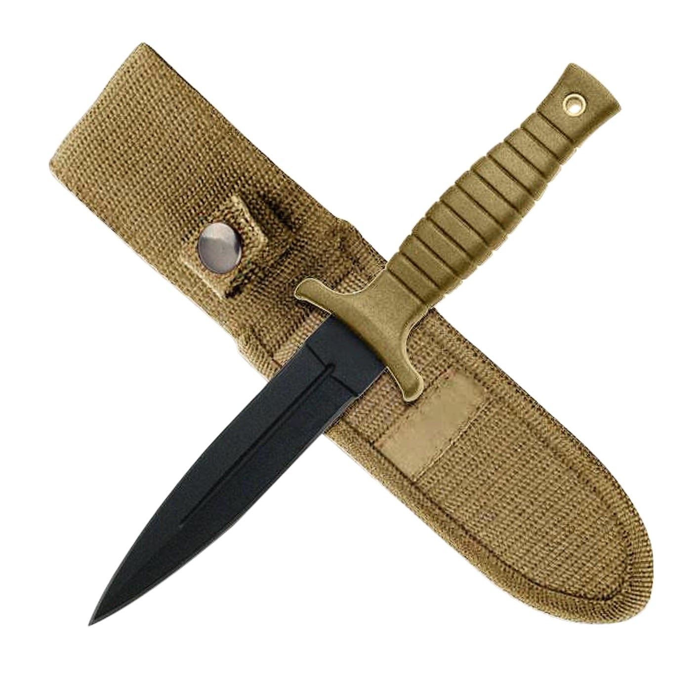 Military Tan Dual Double Edged Dagger Fixed Blade Boot Knife - Tophatter's Guns'N'Weapons Store Collectible Weapons - Tophatter Daily Deals