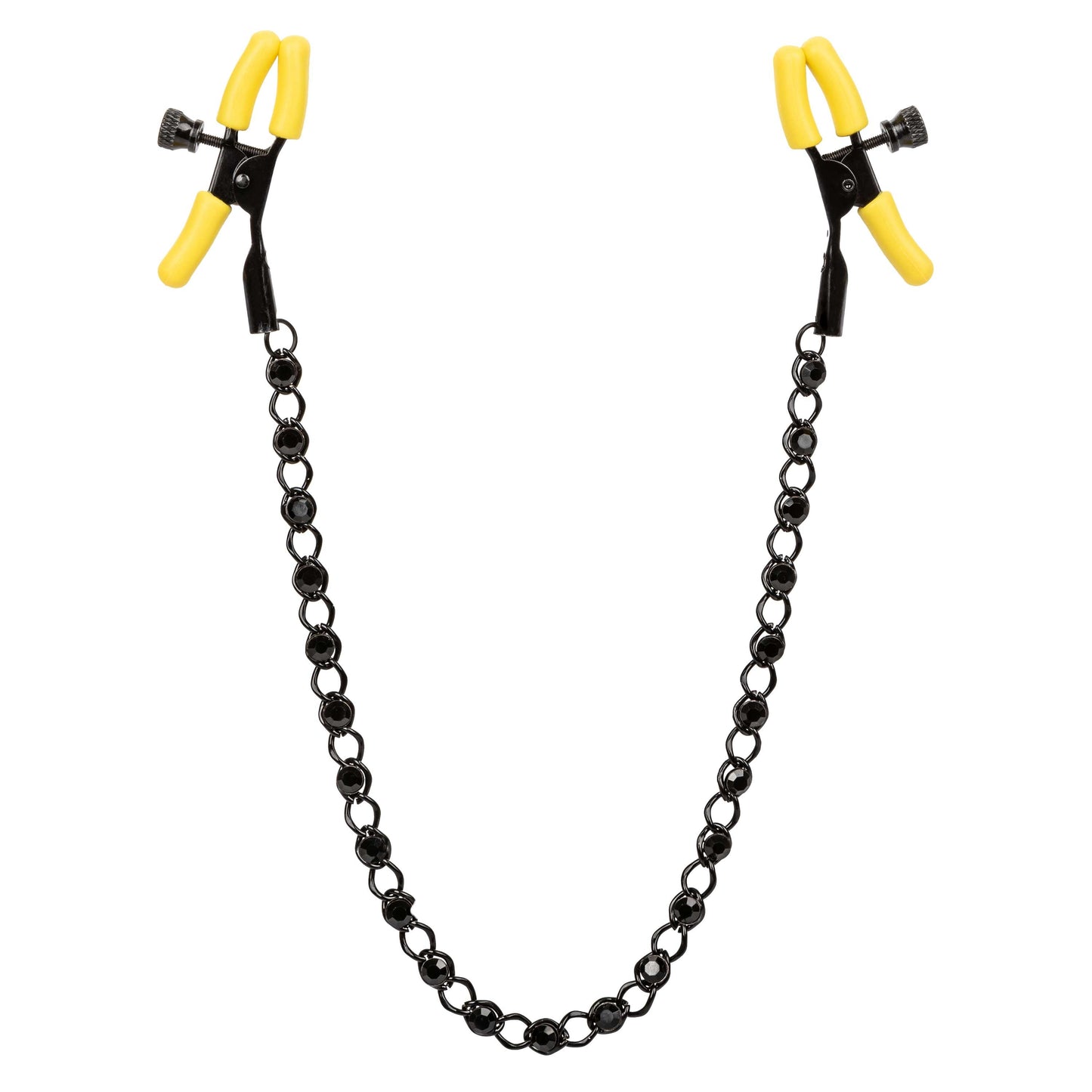 Boundless Nipple Teasers Adjustable Black Chain with Yellow Silicone Coated Clamps and Crystal Adornments > Sex Toys > Nipple Clamps - Tophatter Daily Deals
