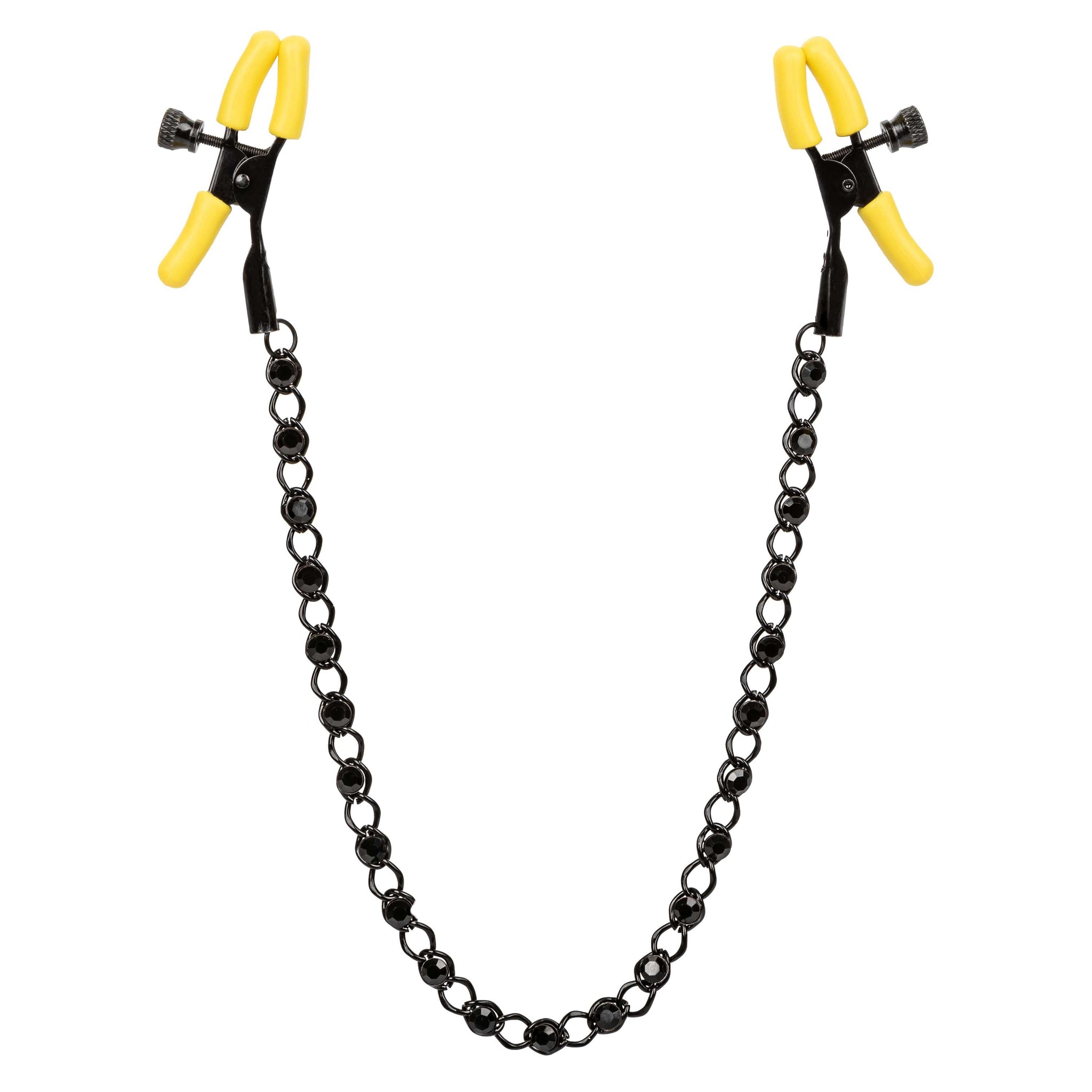 Boundless Nipple Teasers Adjustable Black Chain with Yellow Silicone Coated Clamps and Crystal Adornments > Sex Toys > Nipple Clamps - Tophatter Daily Deals