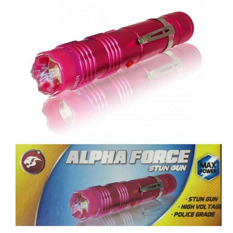 ALPHA FORCE Stun Gun 10 Million Volt Rechargeable LED Flashlight Pink Collectible Weapons - Tophatter Daily Deals
