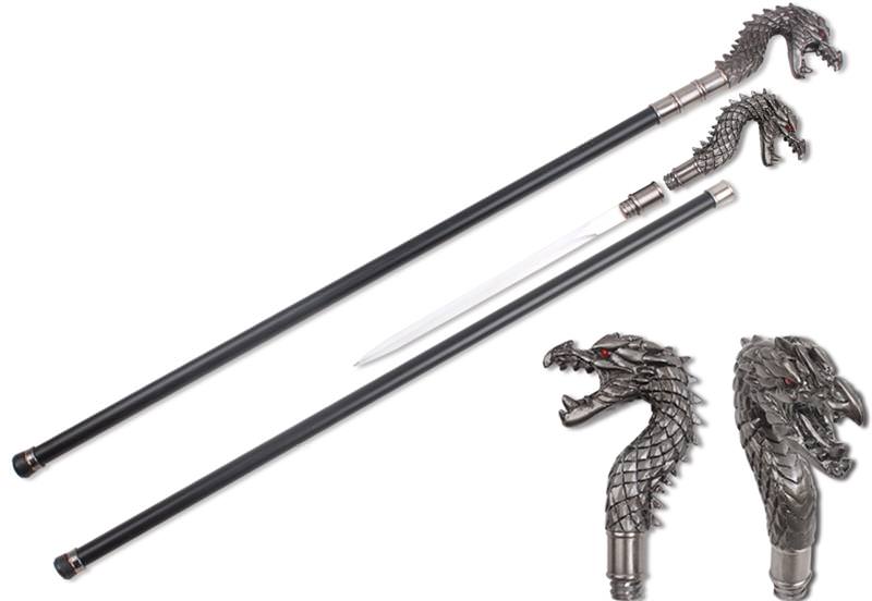 Traditional Flaming Dragon Walking Cane Sword Collectible Weapons - Tophatter Daily Deals
