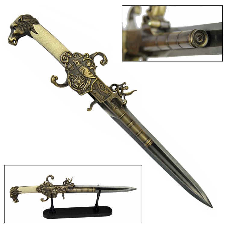 Fantasy Dagger Flintlock Pistol Gun With Built-In Lighter - Tophatter's Guns'N'Weapons Store Collectible Weapons - Tophatter Daily Deals