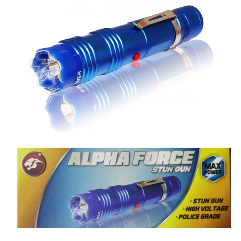 ALPHA FORCE Stun Gun 10 Million Volt Rechargeable LED Flashlight Blue Collectible Weapons - Tophatter Daily Deals