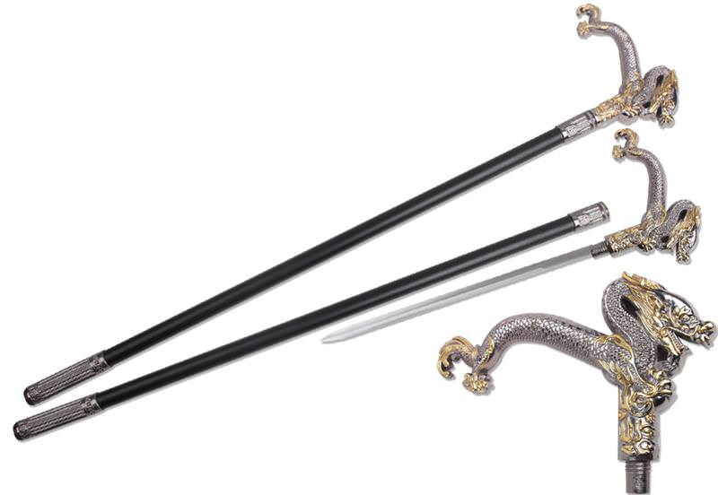 Oriental Chinese Dragon Walking Cane Sword Gold Accents Collectible Weapons - Tophatter Daily Deals