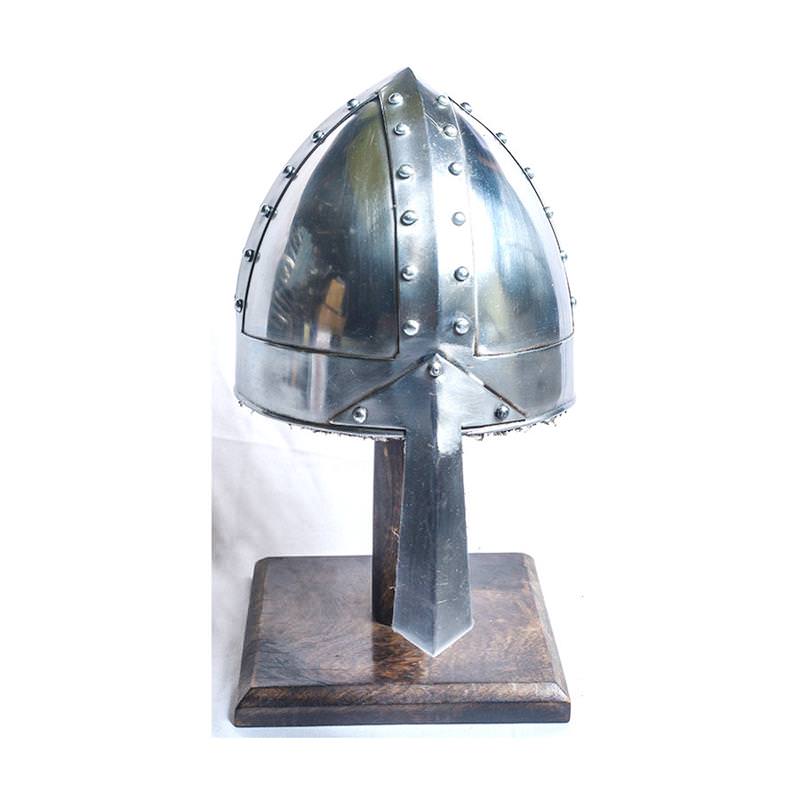 Medieval Norman Nasal Helmet With Wooden Stand - Tophatter's Guns'N'Weapons Store Collectible Weapons - Tophatter Daily Deals