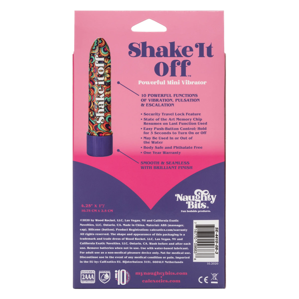 Naughty Bits Shake It Off Powerful Mini Vibrator 4.25 Inch Waterproof Colorful Design > Vibrators > Standard Vibrators - Tophatter Daily Deals